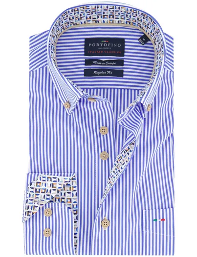 Portofino Portofino overhemd blauw wit gestreept Regular Fit katoen
