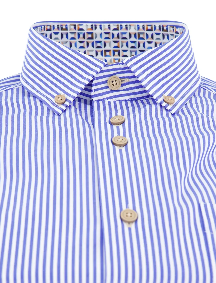 Portofino overhemd blauw wit gestreept Regular Fit katoen