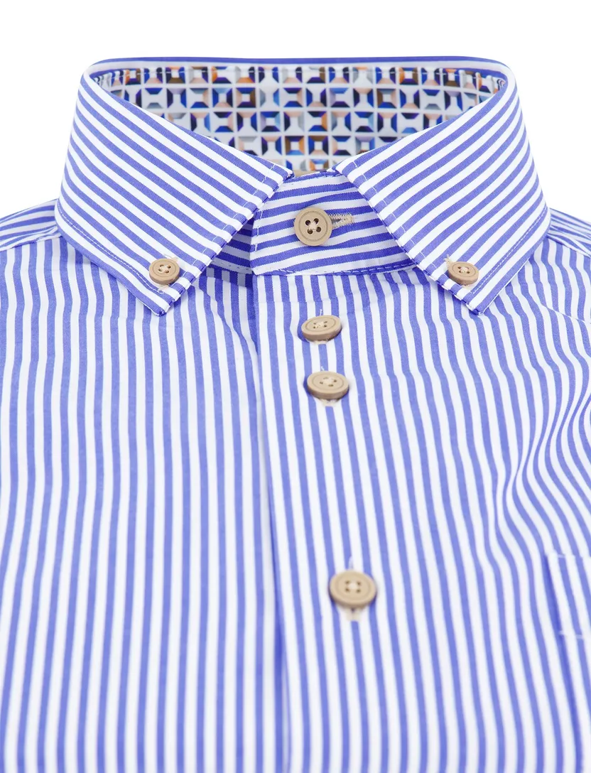 Portofino overhemd Regular Fit wit blauw gestreept katoen