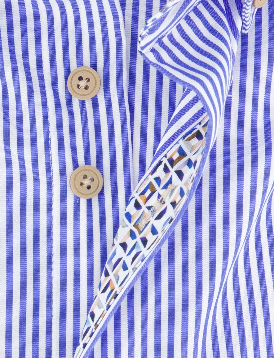 Portofino overhemd blauw wit gestreept Regular Fit katoen