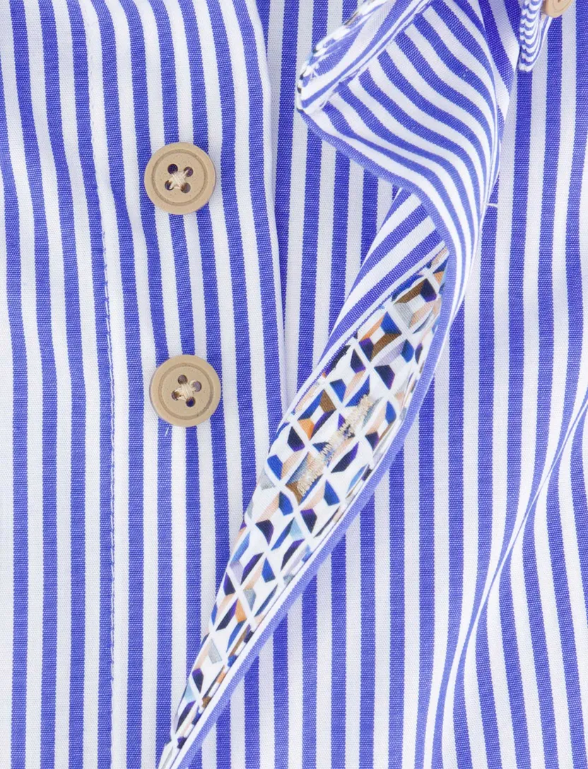 Portofino overhemd Regular Fit wit blauw gestreept katoen