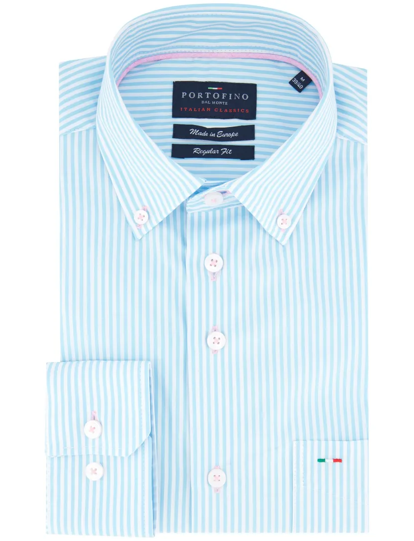 Portofino overhemd katoen Regular Fit lichtblauw wit gestreept
