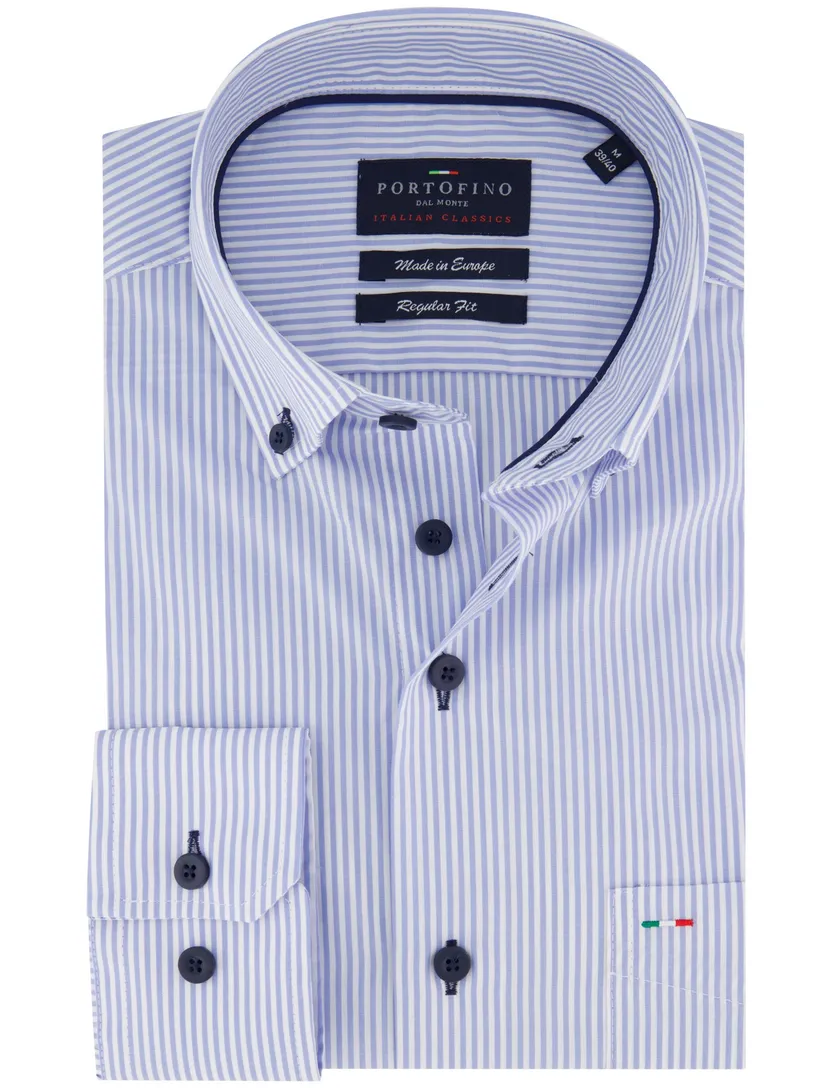 Portofino regular fit overhemd blauw gestreept