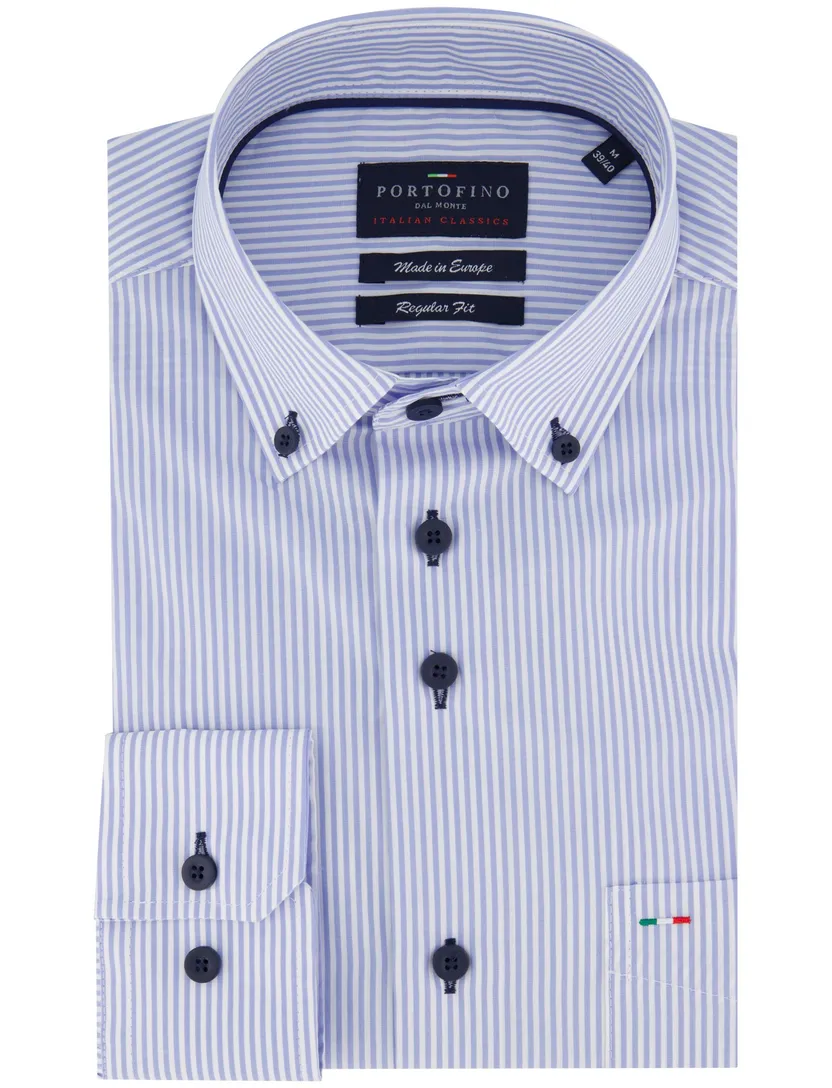 Portofino regular fit overhemd blauw gestreept