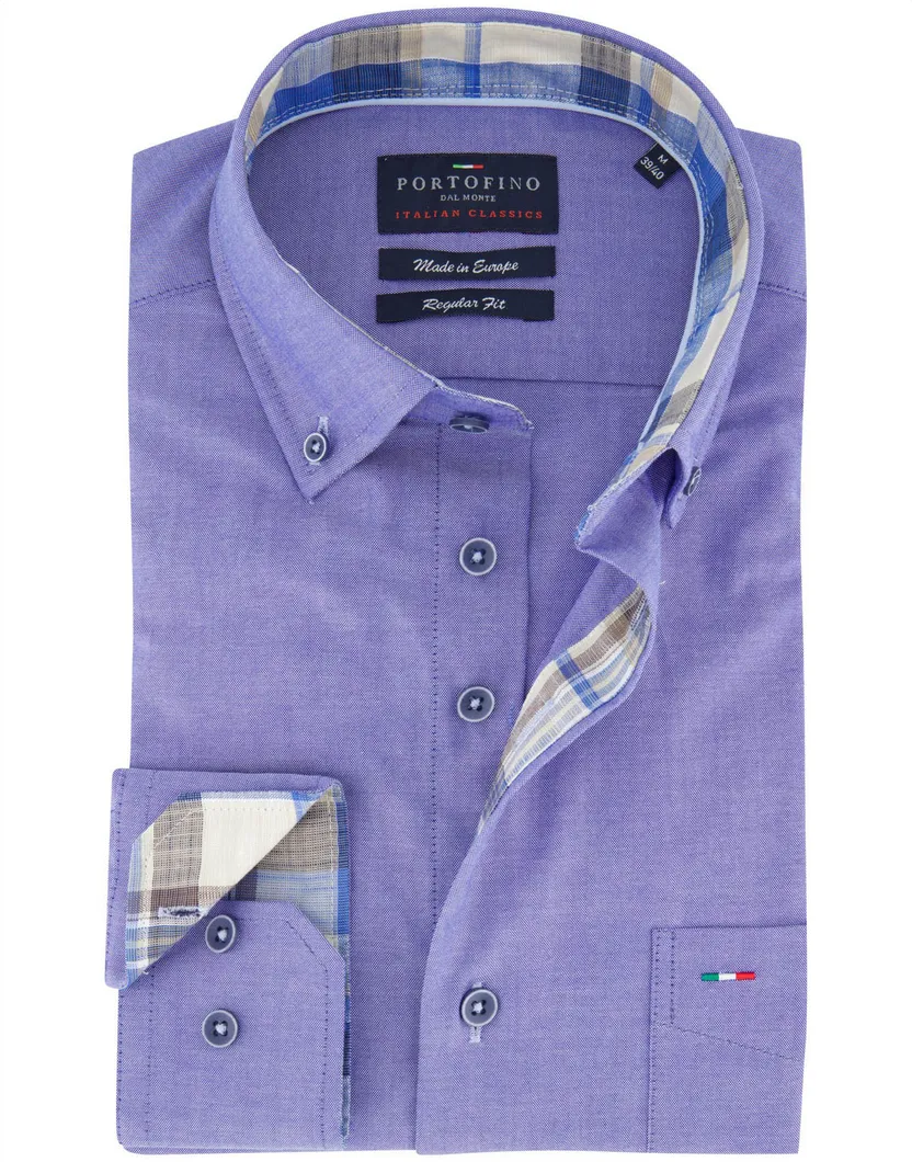 Portofino overhemd blauw gemeleerd katoen