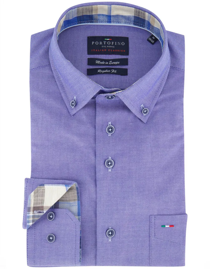 Portofino overhemd blauw gemeleerd katoen