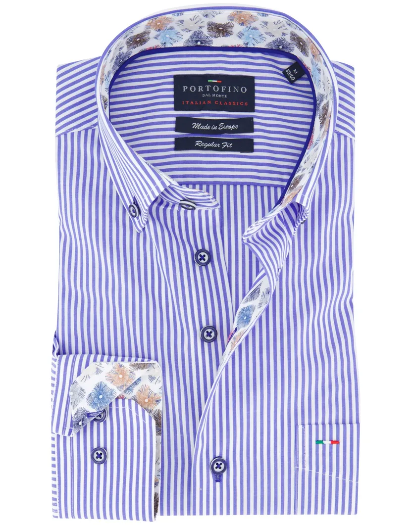 Blauw gestreept Portofino overhemd met borstzak