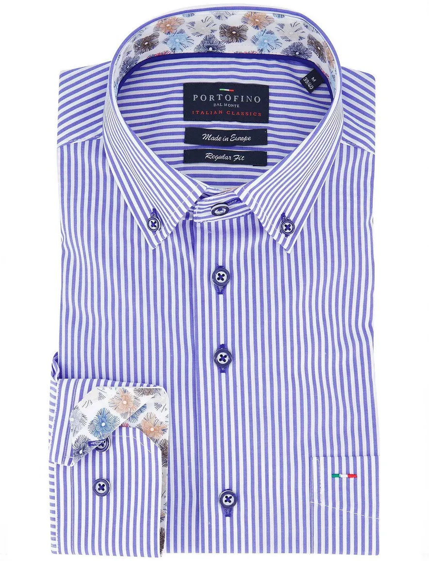 Blauw gestreept Portofino overhemd button-down