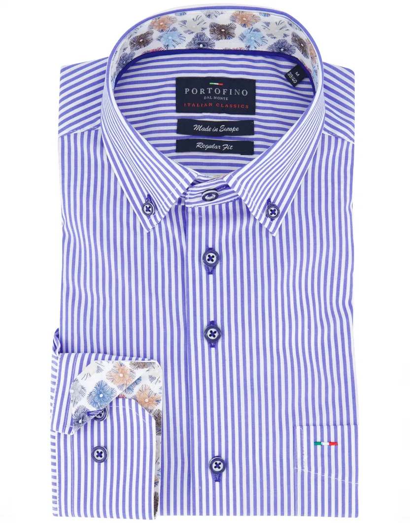 Blauw gestreept Portofino overhemd met borstzak