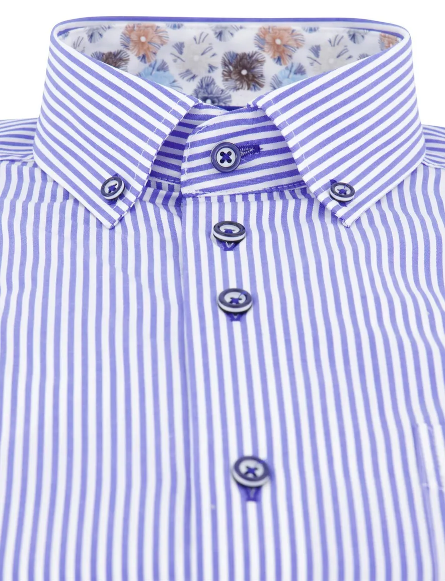 Blauw gestreept Portofino overhemd button-down