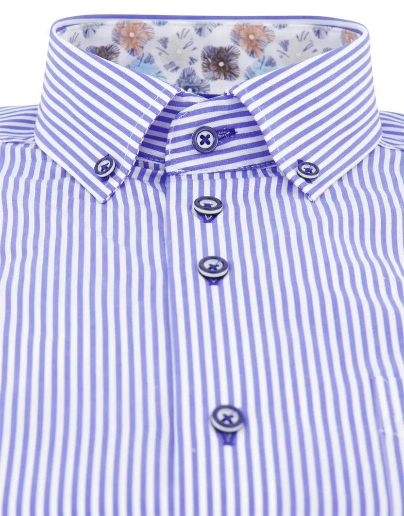 Blauw gestreept Portofino overhemd met borstzak