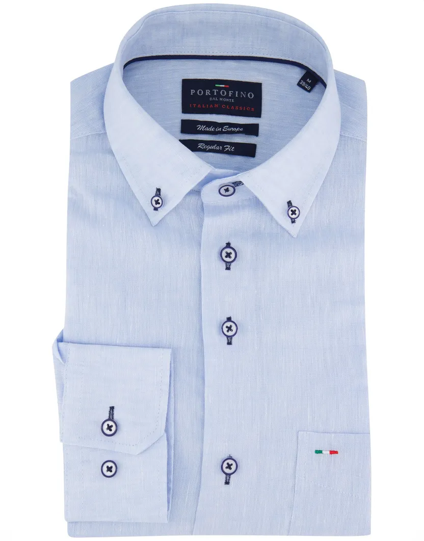 Portofino overhemd lichtblauw linnen button-down