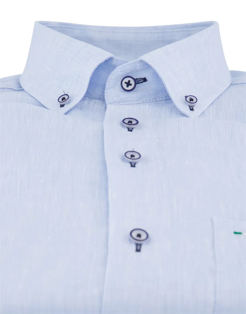 Portofino overhemd lichtblauw linnen button-down