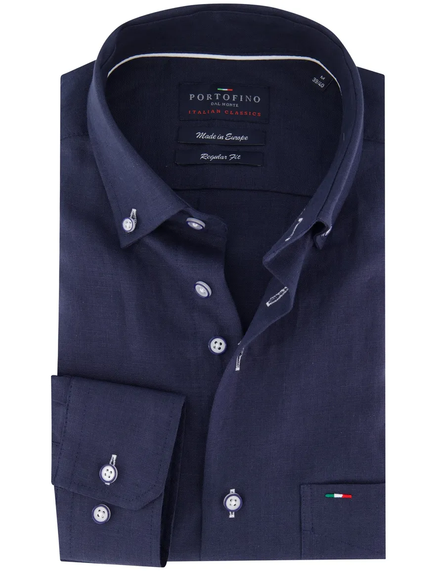 Portofino overhemd linnen donkerblauw button-down