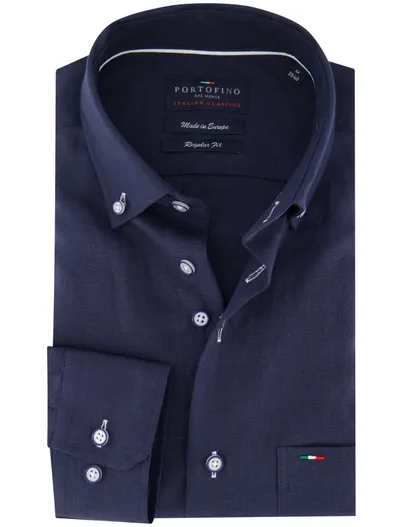 Portofino Portofino Regular Fit overhemd linnen donkerblauw button-down
