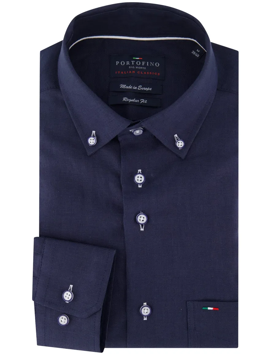 Portofino overhemd linnen donkerblauw button-down