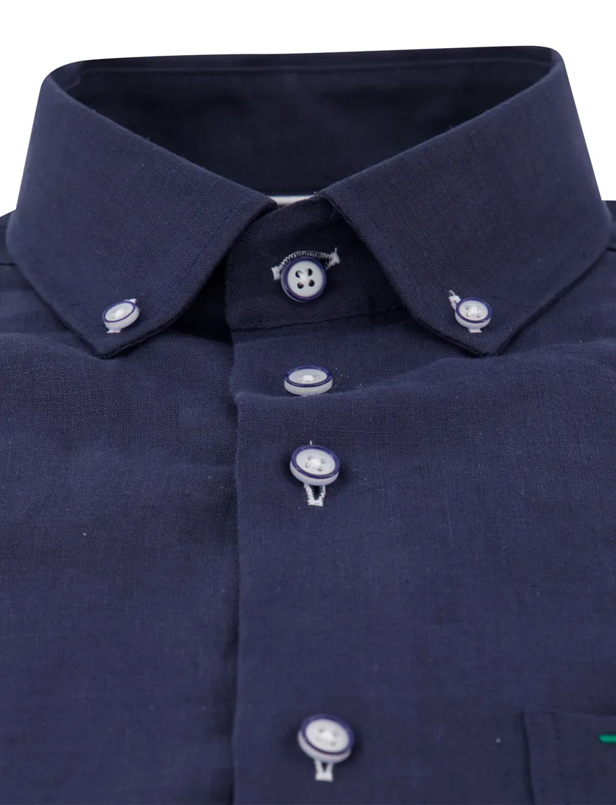 Portofino overhemd linnen donkerblauw button-down