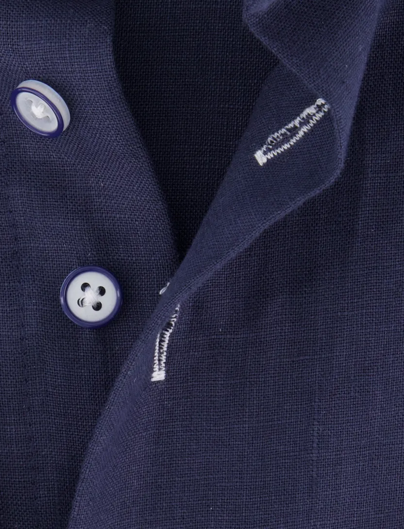 Portofino overhemd Regular Fit linnen donkerblauw button-down