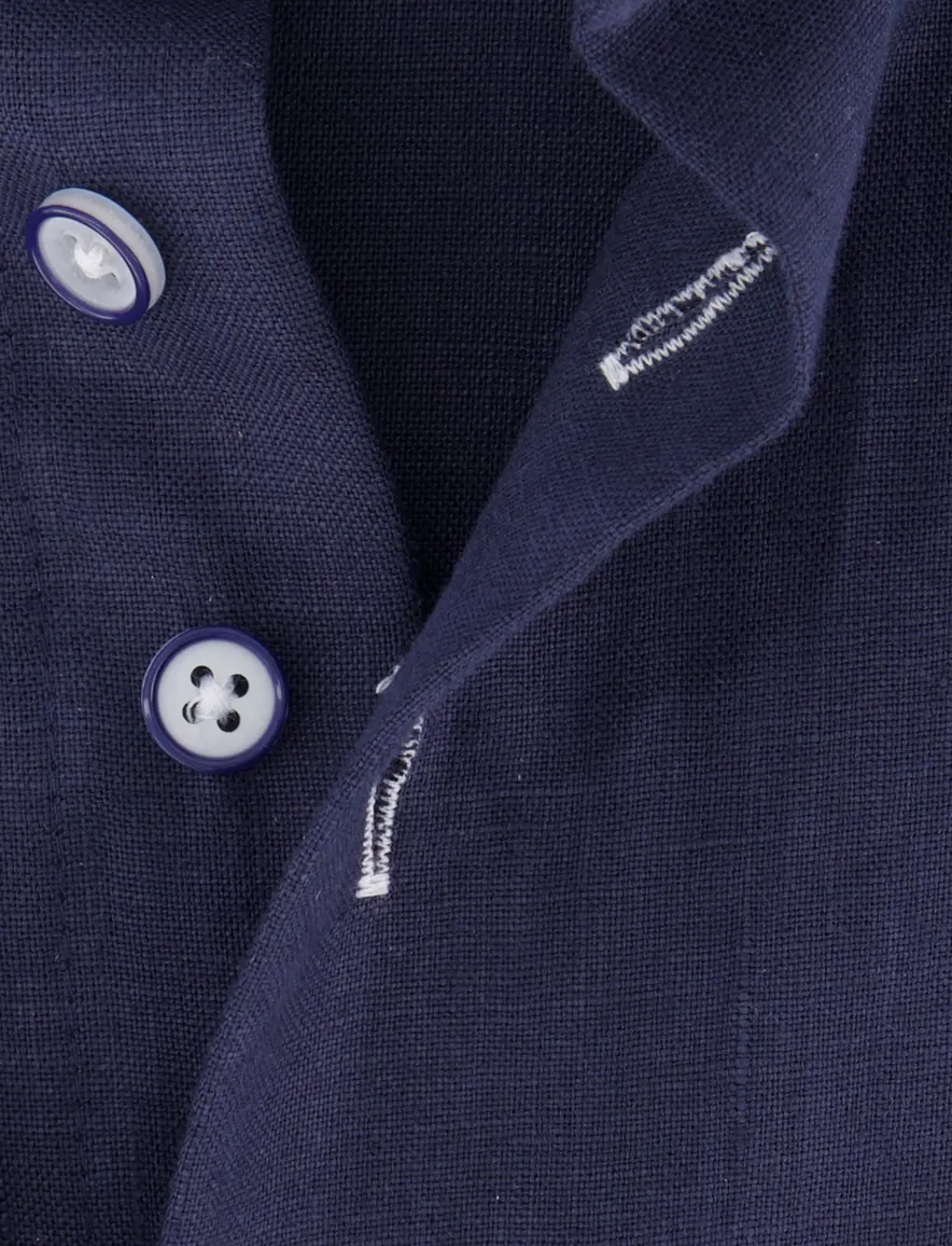 Portofino Regular Fit overhemd linnen donkerblauw button-down