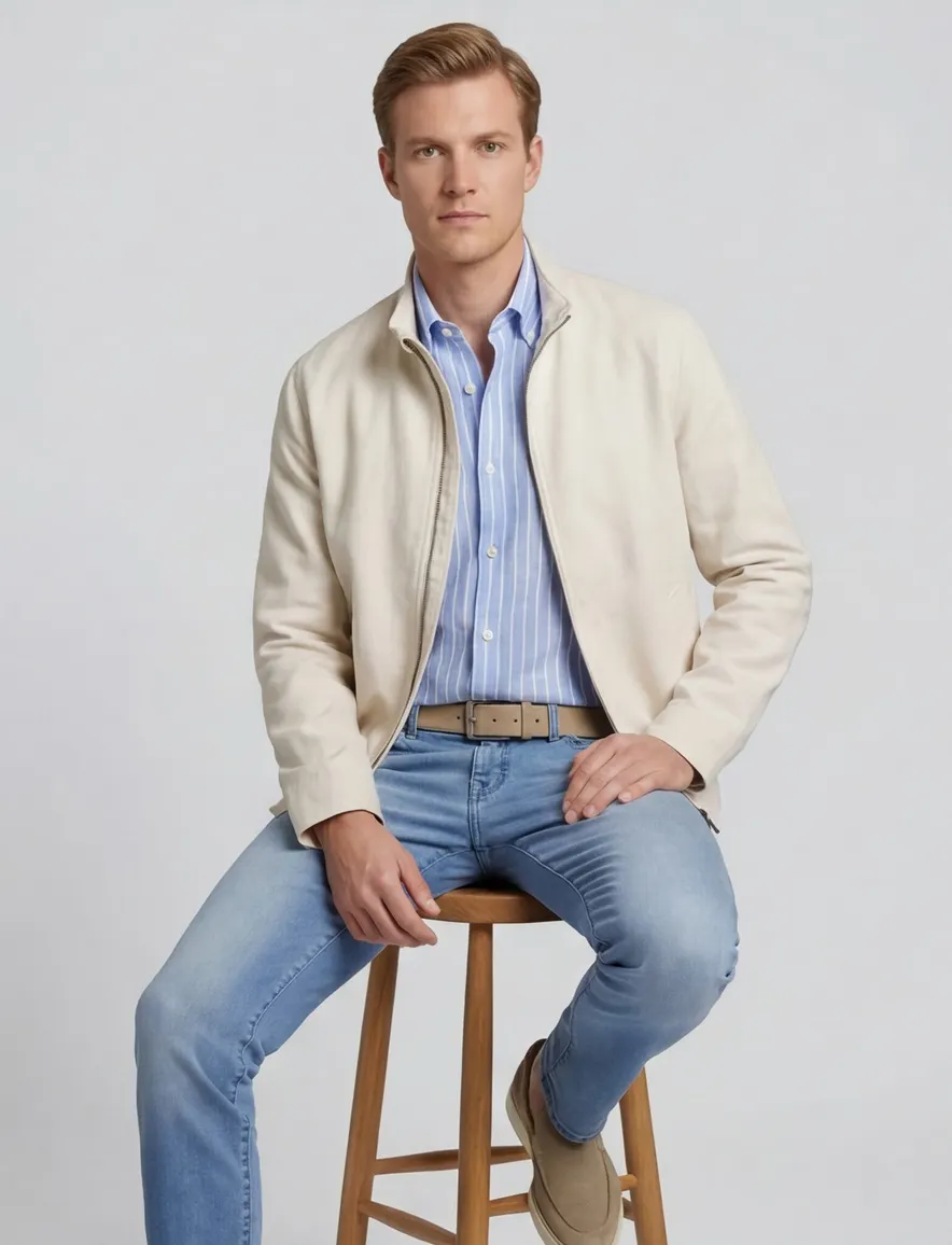 Pierre Cardin zomerjas creme katoen effen