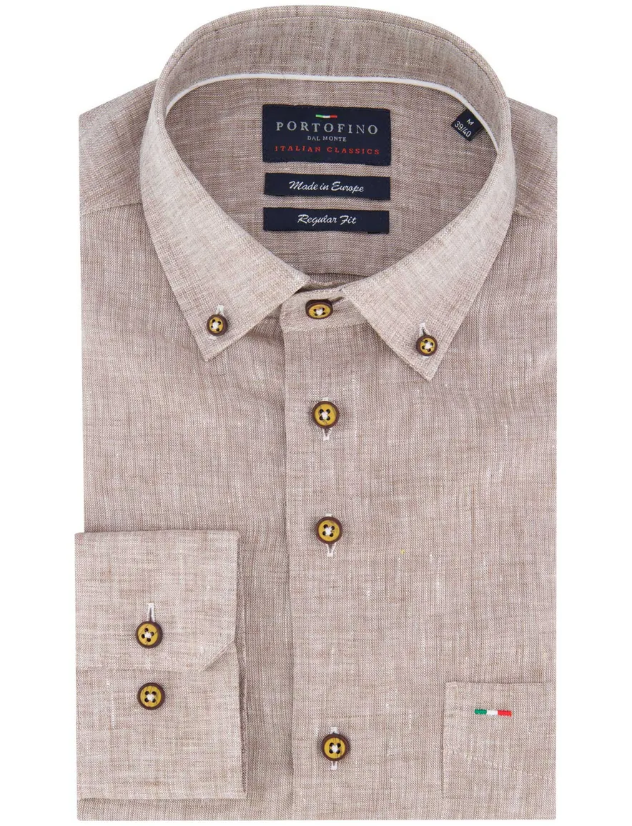 Portofino Regular Fit overhemd beige 100% linnen