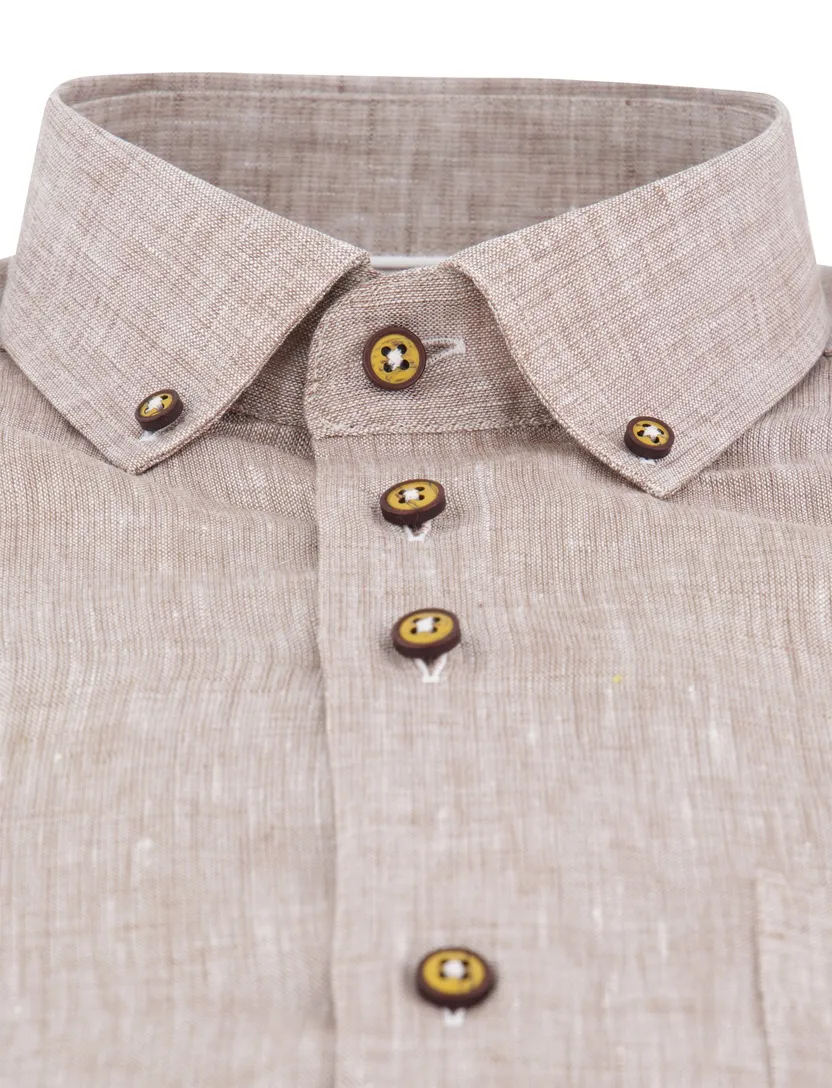 Portofino overhemd beige gemeleerd linnen Regular Fit