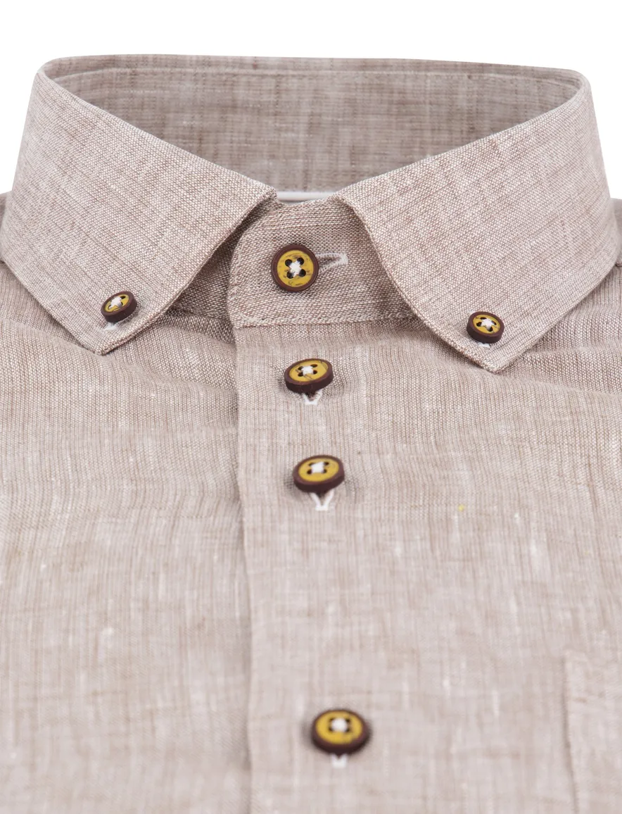 Portofino Regular Fit overhemd beige 100% linnen
