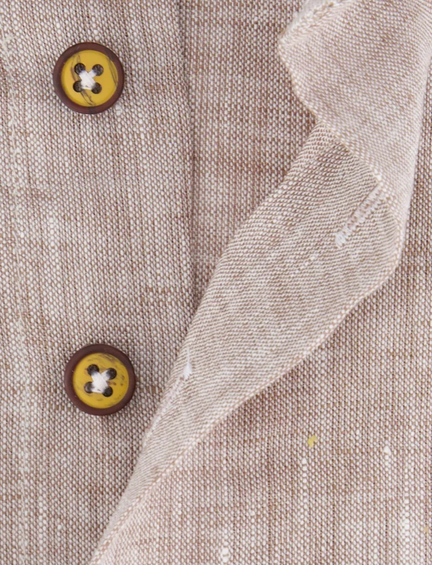 Portofino Regular Fit overhemd beige 100% linnen