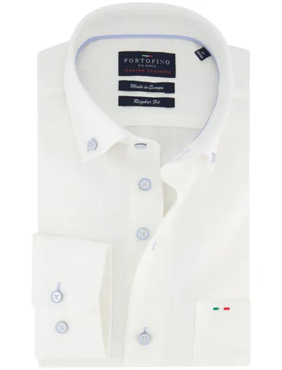 Portofino Portofino overhemd wit linnen butto button-down effen