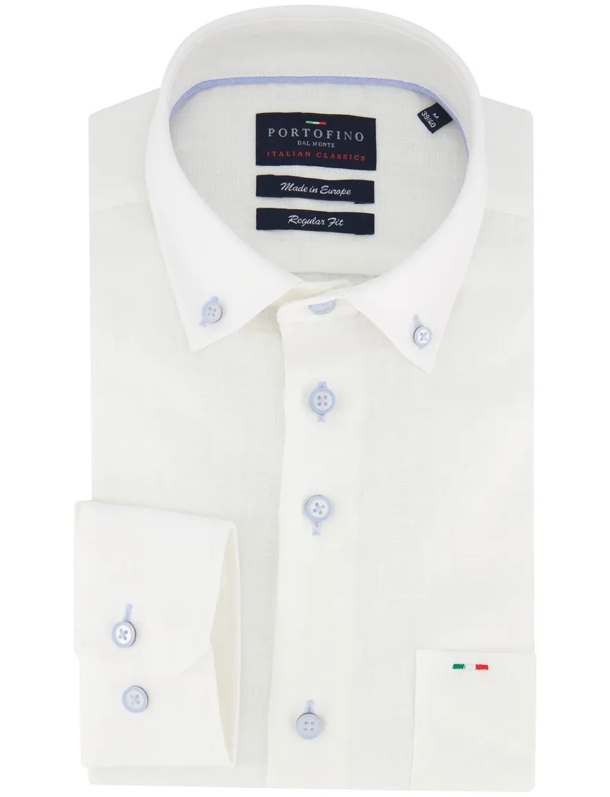 Portofino overhemd wit linnen butto button-down