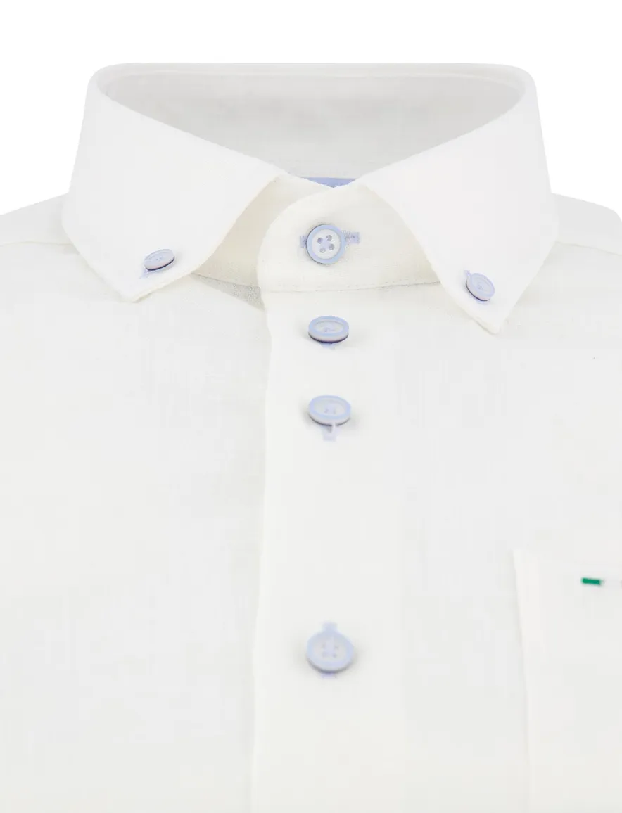 Portofino overhemd wit linnen butto button-down