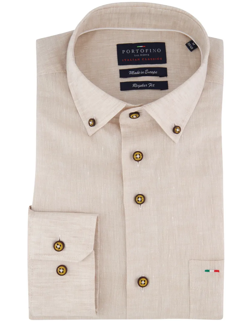 Portofino overhemd beige linnen gemêleerd