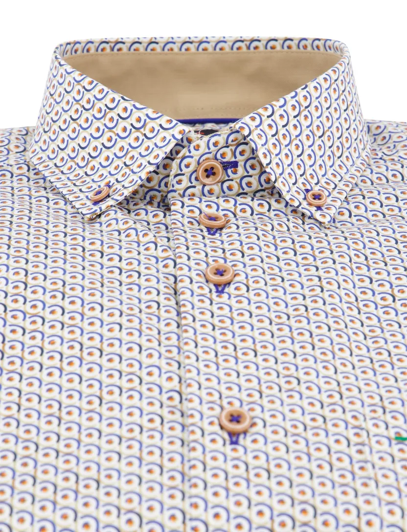 Portofino casual overhemd regular fit beige blauw geprint met button down boord