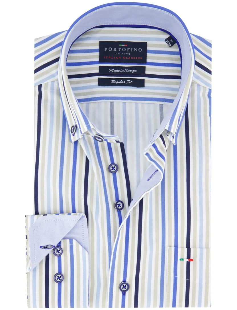 katoenen Portofino overhemd blauw gestreept normale fit