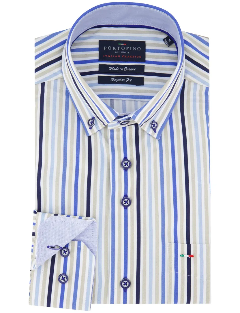katoenen Portofino overhemd blauw gestreept normale fit