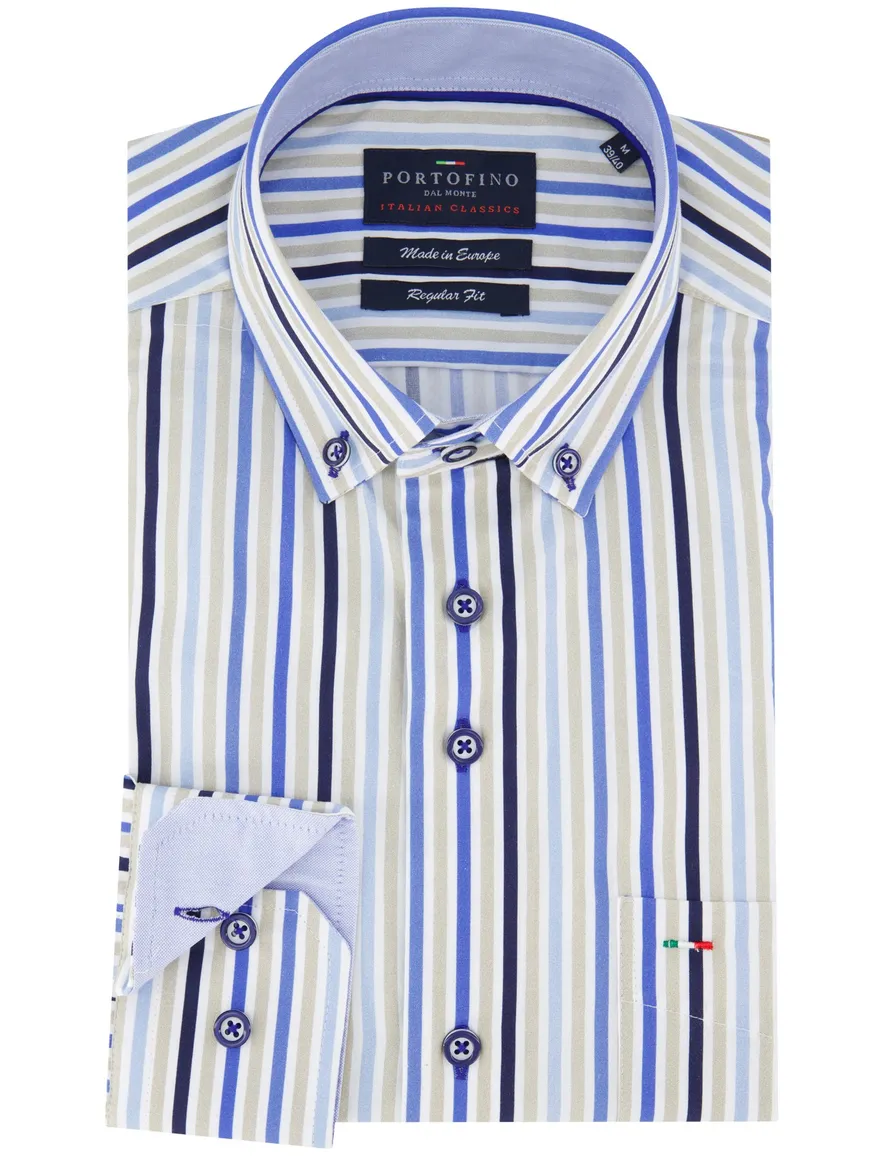 Portofino overhemd wit blauw gestreept regular fit