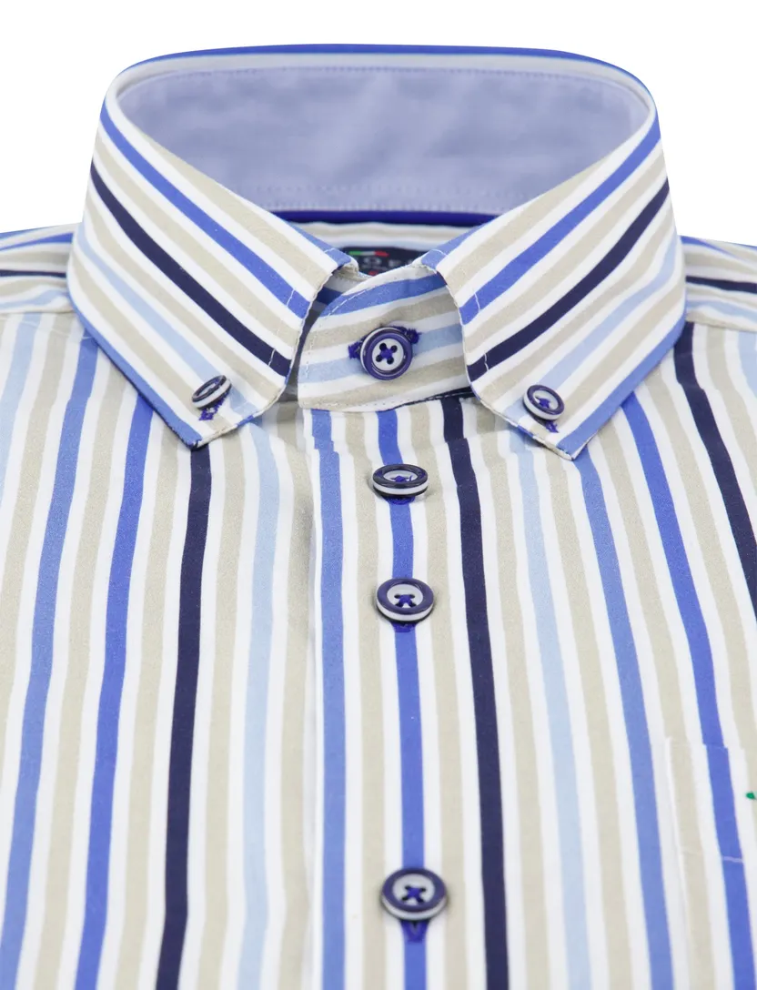 katoenen Portofino overhemd blauw gestreept normale fit