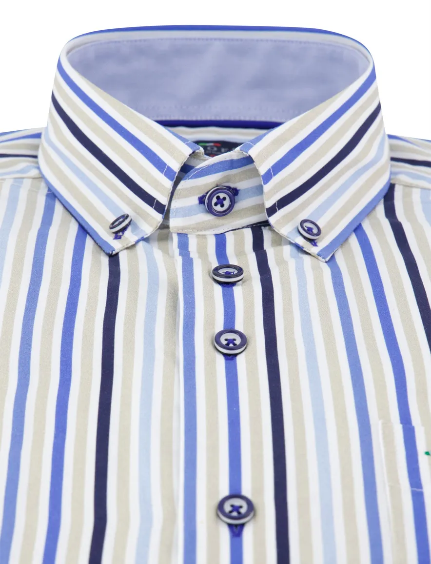 Portofino overhemd wit blauw gestreept regular fit