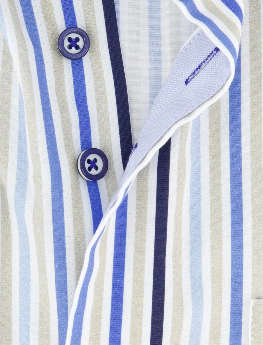 Portofino overhemd wit blauw gestreept regular fit