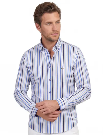 Portofino katoenen Portofino overhemd blauw gestreept normale fit
