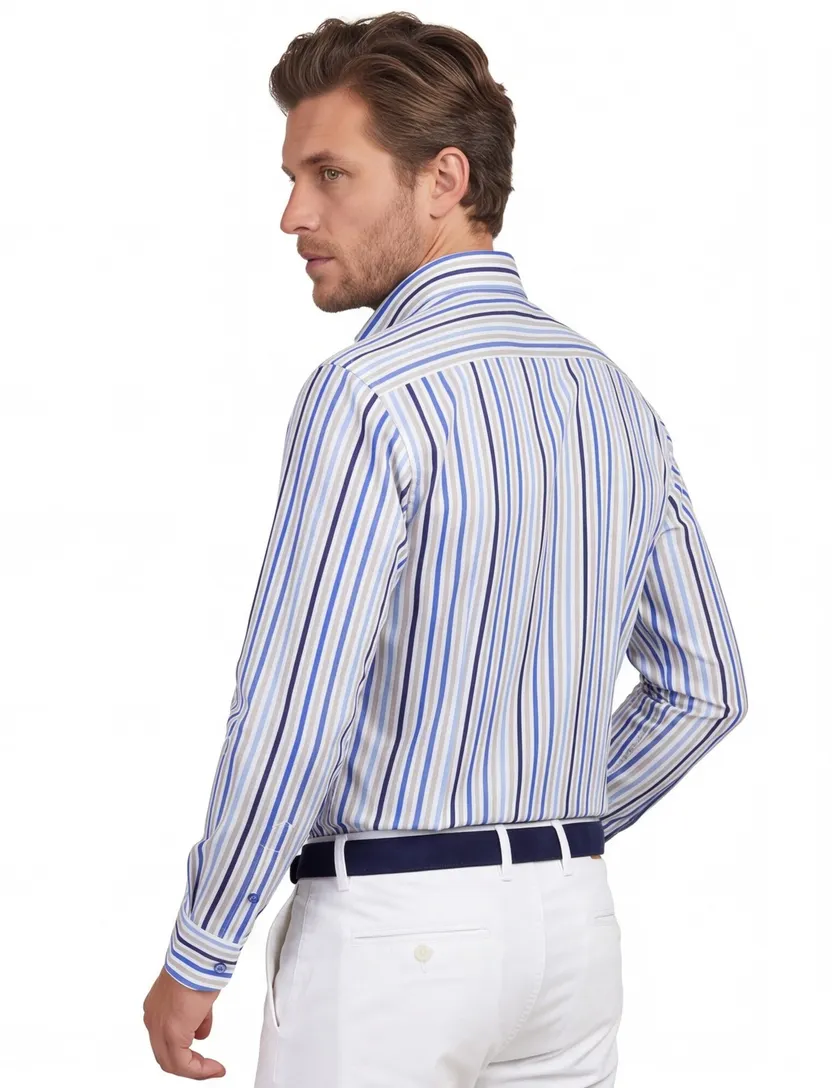 katoenen Portofino overhemd blauw gestreept normale fit