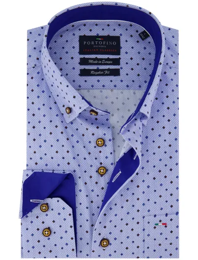 Portofino Portofino overhemd blauw geprint normale fit