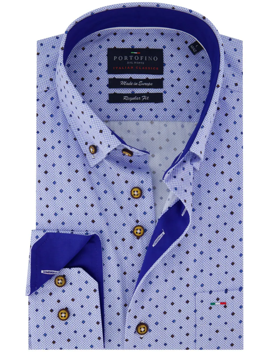 Portofino overhemd blauw regular fit
