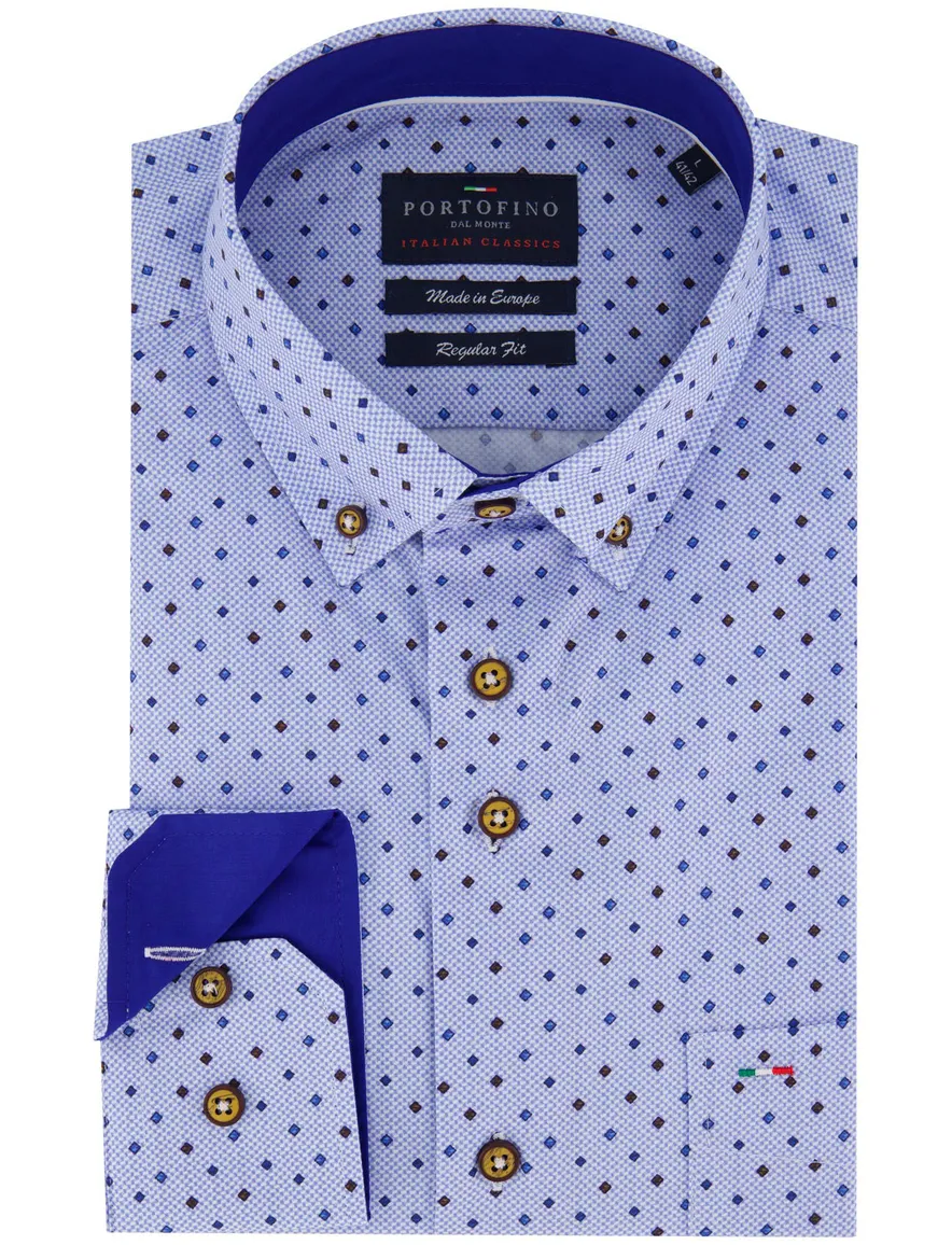 Portofino overhemd blauw regular fit
