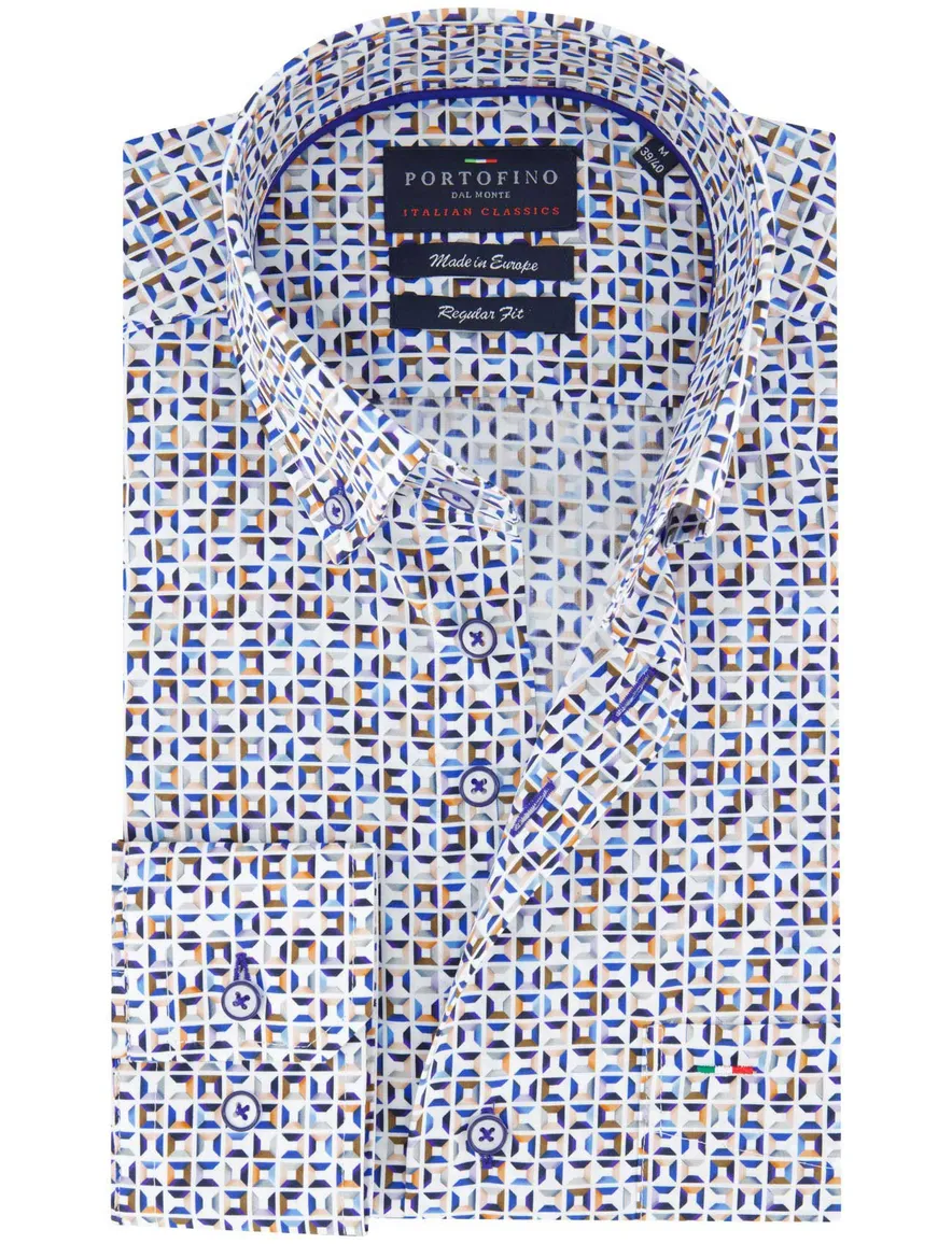 casual overhemd blauw geprint Portofino Regular Fit