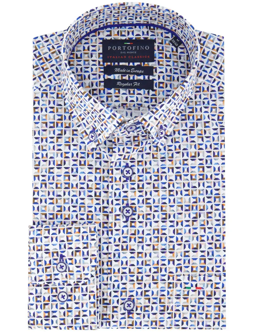 casual overhemd blauw geprint Portofino Regular Fit