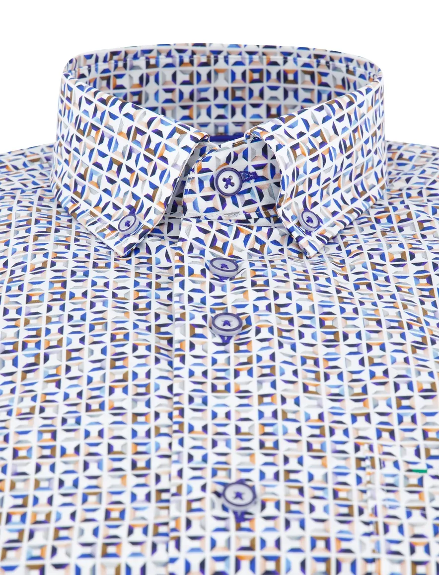 casual overhemd blauw geprint Portofino Regular Fit
