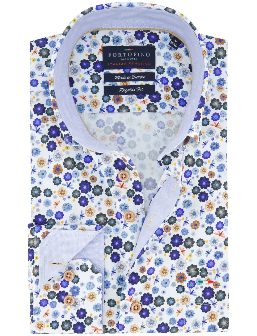Portofino overhemd wit geprint button-down