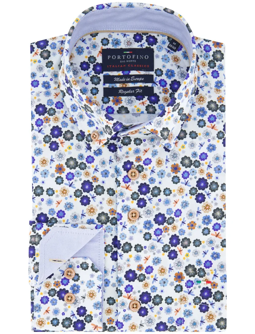 Portofino overhemd wit geprint button-down