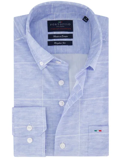 Portofino Portofino overhemd blauw lange mouw borstzak